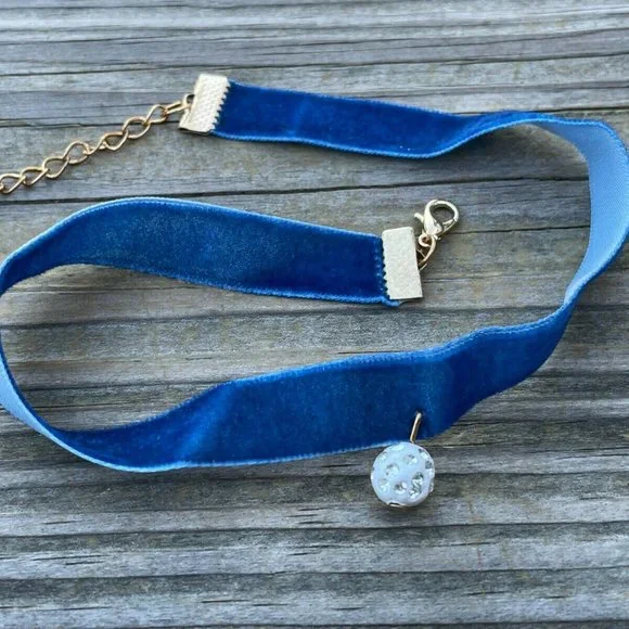 Blue Choker Women Necklace Blue Velvet Fashion Girl Jewelry New - Picture 8 of 9
